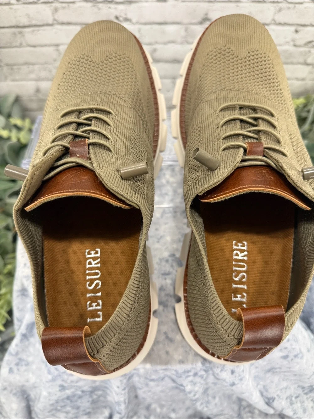LEISURE “Wear Breeze” Taupe Stretch-Knit Ultra Light Casual Oxfords Mens 7.5M